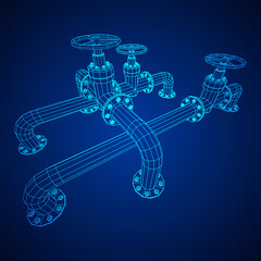 Oil pipeline with valve business concept. Finance economy polygonal petrol production. Petroleum fuel industry transportation line. Wireframe low poly mesh vector illustration.