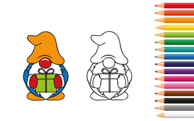 cute dwarf for coloring book with pencils vector illustration EPS10