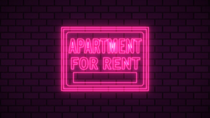 Apartment for rent neon sign fluorescent light glowing on signboard background. Signs by neon lights in brick background. The best stock image of apartment for rent neon flickering, flash, blinking
