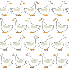 Seamless pattern, birds, hand drawn overlapping backdrop. Colorful background vector. Cute illustration, geese. Decorative wallpaper, good for printing