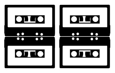 Silhouettes of old audio cassettes isolated on a white background.