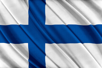 Colorful Finland flag waving in the wind. 3D illustration.