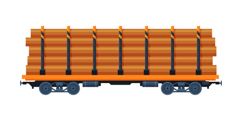Loaded Cargo Train Wagon, Industrial Railroad Transportation Flat Vector Illustration on White Background