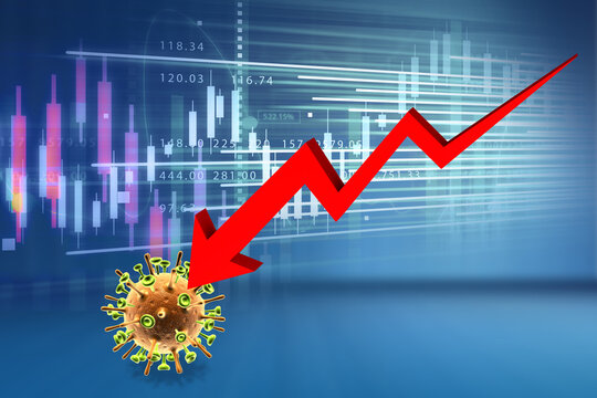 Coronavirus  with falling arrow graph. Coronavirus impact, stock market crash concept. 3d  illustration