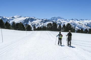 Fototapeta na wymiar Nordic skiing in Plateau de Beille, Ariège, France
