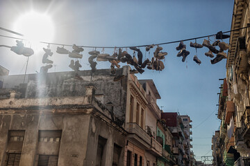 Shoes over a cable in a street of La habana