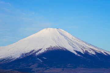 Fototapeta na wymiar 早春のパノラマ台（山中湖村）から青空を背景にした富士山を望む