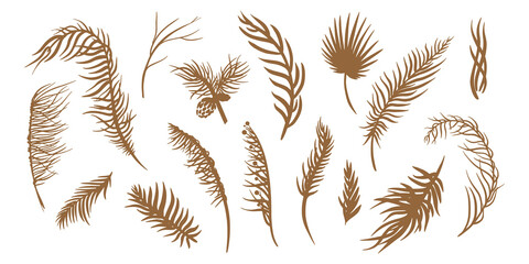 Set of hand draw tropical palm leaves, branches and floral elements. Perfect for tattoo, textile, cards, posters