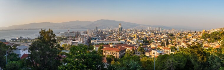 High angle amazing panoramic view of Konak districts in Izmir city, Turkey