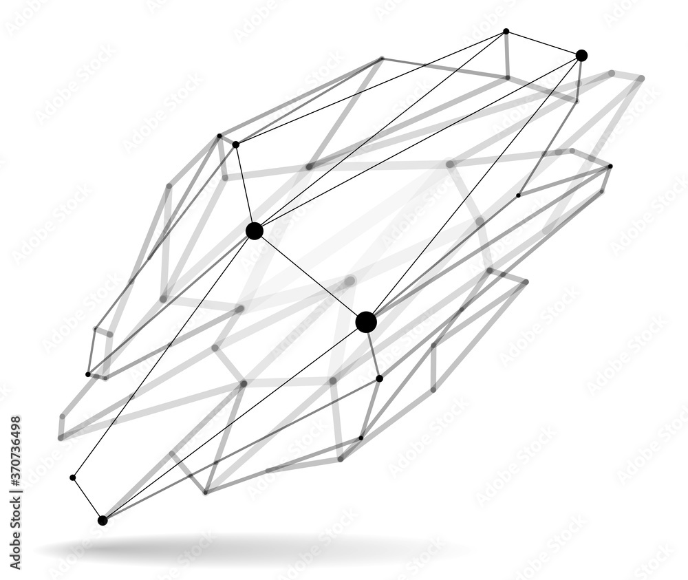 Poster dimensional lattice mesh vector abstraction, 3d polygonal design abstract shape isolated over white,