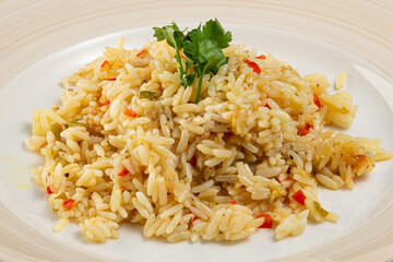 pilaf with meat on a plate