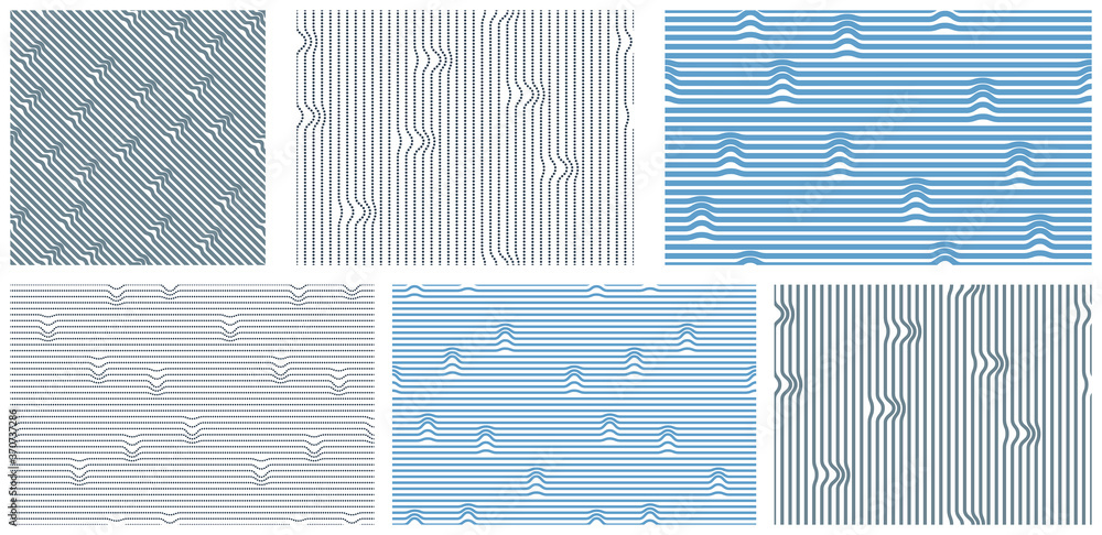 Poster abstract lines seamless patterns set, vector backgrounds with parallel stripes, lined designs minima