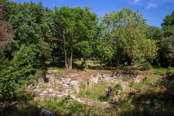 Archaeological excavation site of the 2700 year old ancient city Bathonea has harbor and city ruins on the coasts of Kucukcekmece Lake,Istanbul,Turkey.