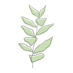 Hand drawn outline vector illustration of green plant with leaves. Continuous line art, minimalist concept