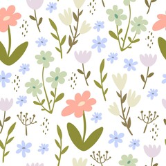 seamless pattern with cartoon flowers, decor elements. colorful vector, hand drawing. design for fabric, print, textile, wrapper