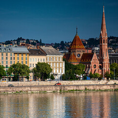 View on the riverbank of Budapest in summer