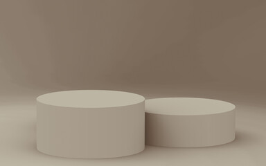 3d brown cream cylinder podium minimal studio background. Abstract 3d geometric shape object illustration render. Display for cosmetic perfume fashion product.