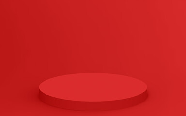 3d red cylinder podium minimal studio background. Abstract 3d geometric shape object illustration render. Display for summer holiday product.