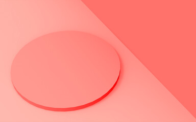 3d pink coral cylinder podium minimal corner studio background. Abstract 3d geometric shape object illustration render. Display for valentine product.