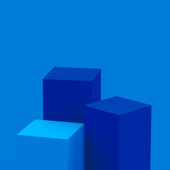 3d blue cubes square podium minimal studio background. Abstract 3d geometric shape object illustration render. Phantom blue color.Display for technology Innovation product.