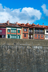 Fototapeta premium Traditional Basque architecture, Wall of the citadel, Historic quarter, Hondarribia town, Txingudi bay, Jaizkibel Mountain range, Gipuzkoa province, Basque Country, Spain, Europe