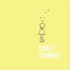 Sweet summer inscription and cute girl.