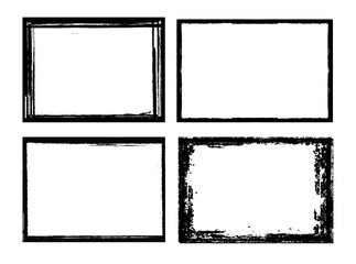 Vector Frames. rectangles for image. distress texture . Grunge Black and White borders isolated on the transparent background . Dirt effect . 