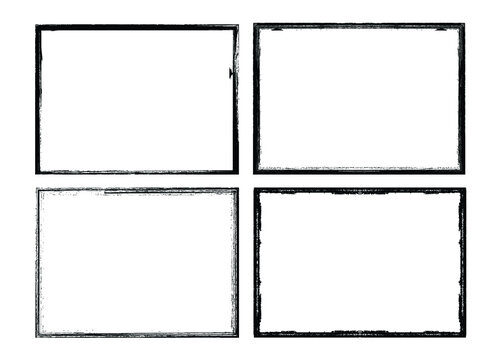 Vector Frames. rectangles for image. distress texture . Grunge Black and White borders isolated on the transparent background . Dirt effect . 