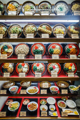 Sample dishes for display in a showcase in Shinjuku, Tokyo, Japan