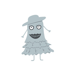 Cute little gray Halloween monster or ghost cartoon character.