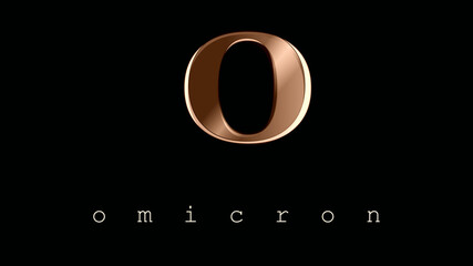 Sign, symbol, lowercase letter of the Greek alphabet, 15th letter. Logo, poster Omicron letter. Simplicity and elegance in the icon in ocher tones and design effects. Fifteenth.