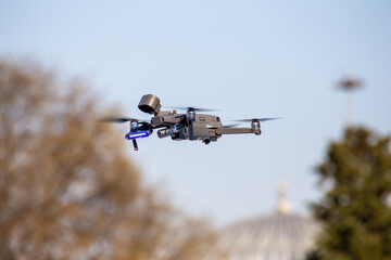Flying drone with a thermal temperature measuring camera
