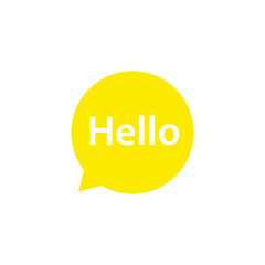 Speech babble Hello icon. Yellow speech babble massage vector illustration isolated on white