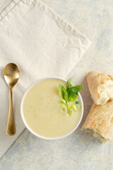 cream of broccoli soup with bread