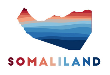Somaliland map. Map of the country with beautiful geometric waves in red blue colors. Vivid Somaliland shape. Vector illustration.