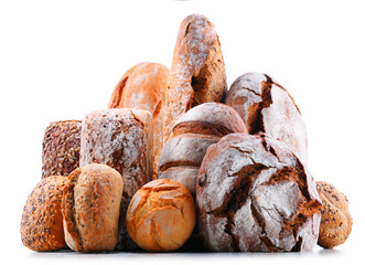 Composition with assorted bakery products isolated on white