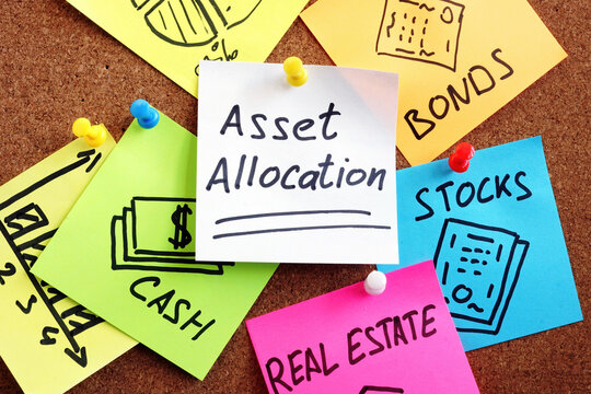 Asset allocation concept. The page is pinned to the board.