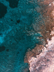 Top down view of mediterranean coast, turqoise sea