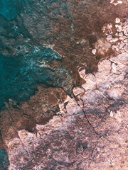 Top down view of mediterranean coast, turqoise sea