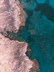 Top down view of mediterranean coast, turqoise sea
