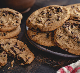 Chocolate Chip Cookies on a Wooden Table
