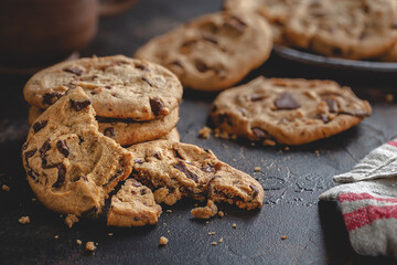 Chocolate Chip Cookies on a Wooden Table