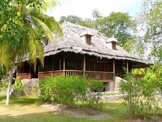 Fototapeta na wymiar Seychelles, Indian Ocean, La Digue Island, Grann Kaz also called Emmanuelle's house in the Union Estate