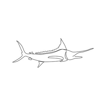 recommend clip art: Continuous line drawing of big swimming swordfish marlin fish. One line concept of under water life. Vector illustration