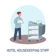 Room service social media post mockup. Hotel housekeeping staff phrase. Web banner design template. Resort cleaning booster, content layout with inscription. Poster, print ads and flat illustration