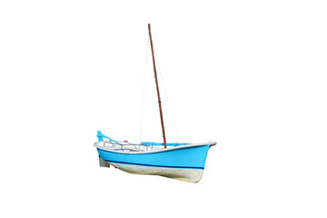 blue wooden sailboat isolated on white background