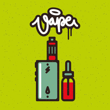 One thhin line Vape device. Vaping juice for vape. Vape smoking. Vapor vaping. Vape vector illustration