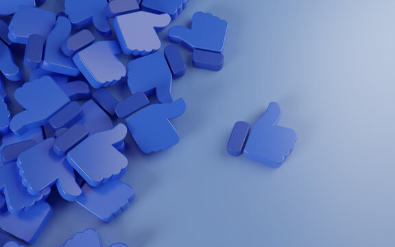 Separated Like Thumb Up Icon 3D Rendering Blue Background