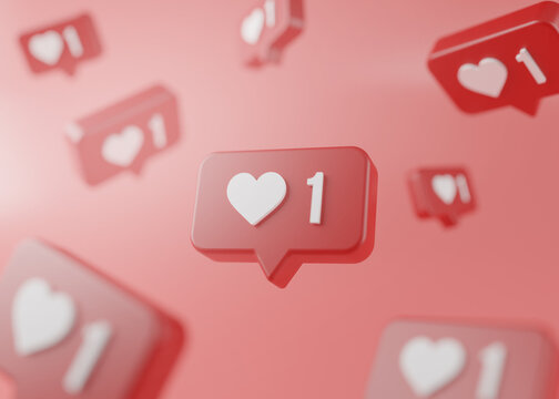 Floating One Love Notification Icon 3D Rendering Pink Background