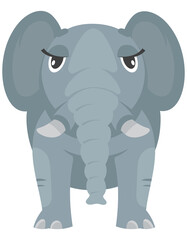 Standing female elephant front view. African animal in cartoon style.